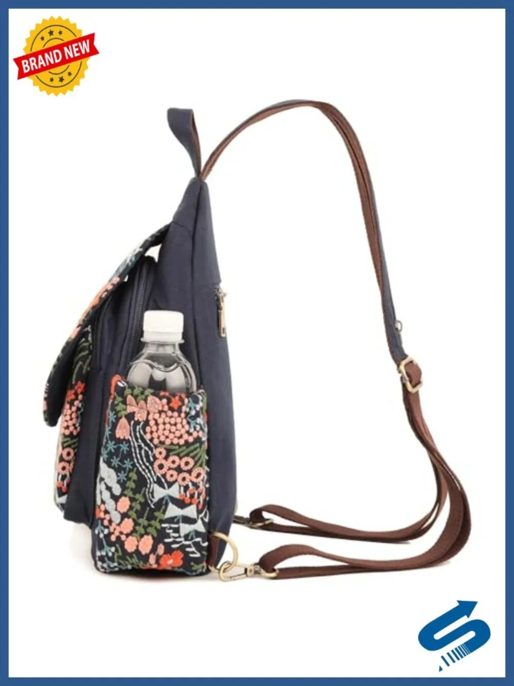 Canvas Sling Backpack Purse Embroidered Flowers Travel Crossbody Bag